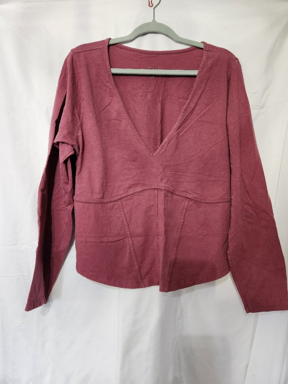 Torrid Foxy Corset Top Size 3 Maroon Deep V Neck Long Sleeve Tee